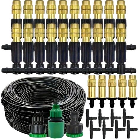 Sistema di nebulizzazione generale, tubo di nebulizzazione per esterni, kit di nebulizzazione, kit tubo di nebulizzazione per giardino e ombrelloni con filtro per l'acqua, ugelli nebulizzatori da 10 m (1/3)