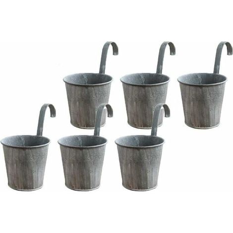 6-teiliges Set Vintage-Hängeblumentöpfe aus Eisen mit Haken für die Innen- und Außendekoration von Haus, Balkon und Garten - Crezuo
