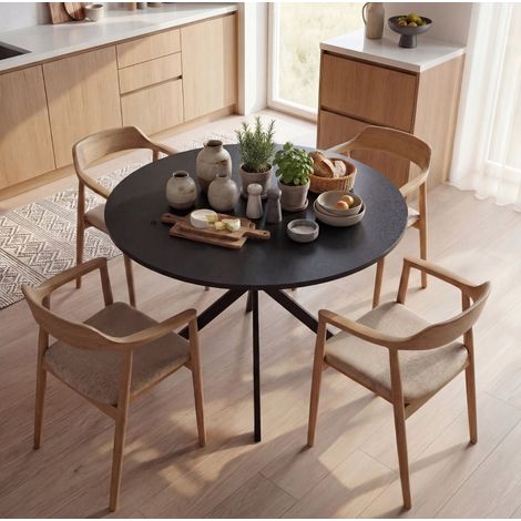 Tisch aus Holz, schwarz, 100 cm Durchmesser, für 4 Personen, Industrial Stil (1/5)