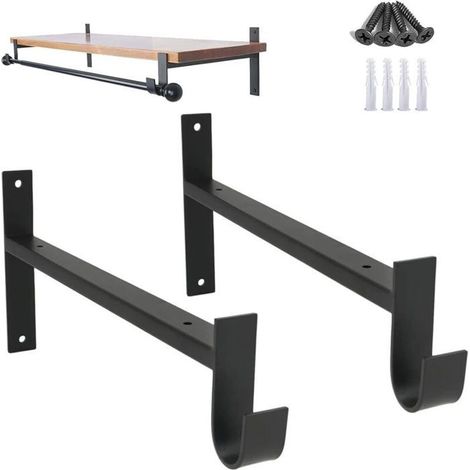 Lot de 2 supports de tringle à vêtements, supports d'étagère robustes, supports muraux pour tringles à vêtements, noirs, 20 cm (1/5)