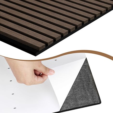 Randaco Akustikpaneel selbstklebend Wandpaneel, Walnuss, 120x60 cm, Holzlamellen Filz MDF, 1 Stück, Schallabsorber (1/5)