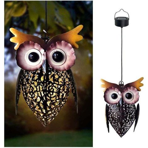 Hollow LED Solar Lantern Outdoor Hanging Metal Cute Owl Lantern Waterproof Garden Patio Porch Decoration Gifts MUMU (1/4)