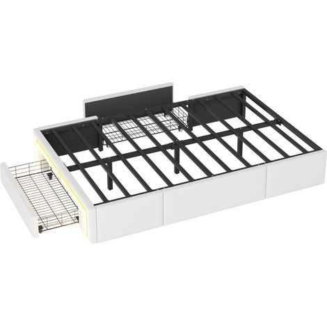 Letto contenitore 90 x 200 cm in PU bianco con cassetti, LED ai piedi, senza testiera (1/5)