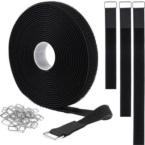 Nastro autobloccante da 2 cm x 10 m con 50 anelli metallici, tagliabile e riutilizzabile, nastro di fissaggio, nero (1/5)