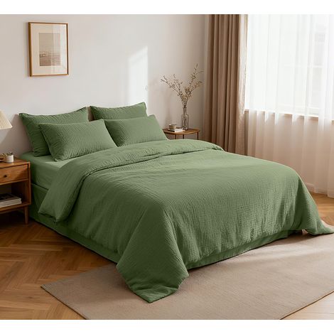 Parure de lit Muslin 200 x 220 cm – 100 % coton, épaisseur et douce, respirante et opaque – Housse de couette 200 x 220 cm + 2 taies d'oreiller 80 x 80 cm et 2 taies d'oreiller 40 x (1/5)