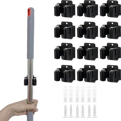 Filiyano – support pour balai et – Lot de 12 supports muraux pour balais avec vis, support pour balai et serpillière, support mural pour balais (1/5)