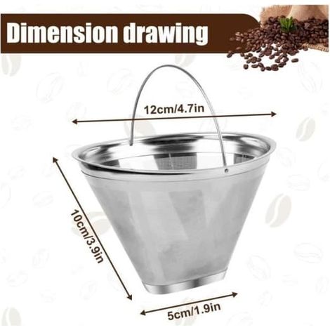 Filtre à café réutilisable - Non spécifié - Taille 4 - Acier inoxydable - 100 mesh - Économique et écologique (1/3)