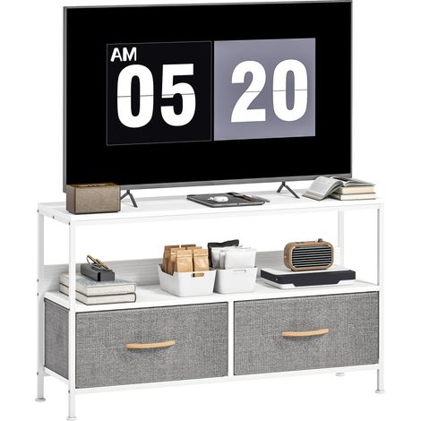 White TV Stand Cabinet with 2 Foldable Drawers for Space-Saving Storage and Stylish Organization