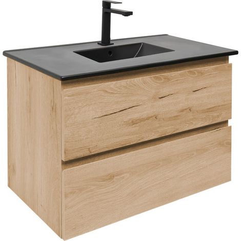 Meuble de salle de bains SAT avec mitigeur - B-Way - 2 tiroirs avec vasque céramique 79x50x45 - Chêne