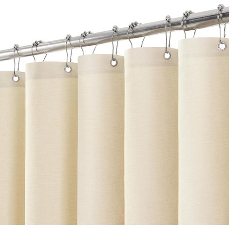 Rideau de Douche Lin avec Anneaux en Métal Imperméable Anti-Moisissures Polyester Tissu Rideau Salle de Bain Lourd pour Baignoire Cabine de Douche 182x182CM (Beige) (1/5)