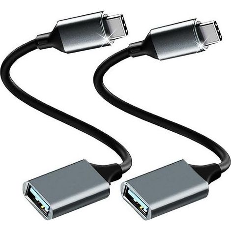 Adaptateur USB C vers USB 3.0 [Lot de 2] Câble OTG USB Type C Mâle vers USB A Femelle, Compatible avec iPhone 16 Pro Max/15 Pro Max, iPad Pro, MacBook Pro/Air, Galaxy S24/S23/S22, Note, Gris (1/5)