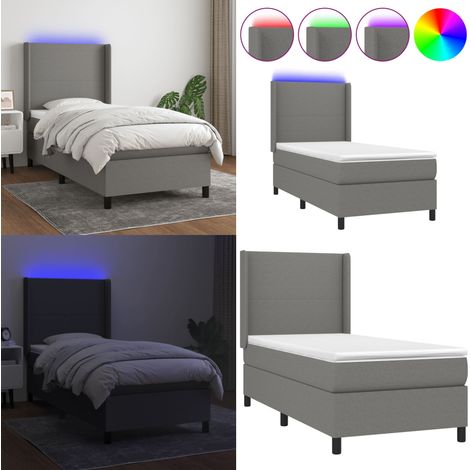 Cama box spring colchón y luces LED tela gris oscuro 90x200 cm - Colchón LED - Cama con luces