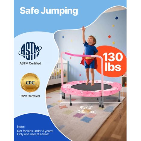 Trampoline enfant 90 cm pliable avec barre, mini trampoline intérieur extérieur pour bambin, cadeau anniversaire 3 ans+, garçon fille, rouge (1/5)