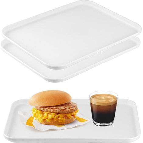 - Bandeja de servir - Bandeja para comidas - Diseño antideslizante de plástico PP para cocina, restaurante, hotel, blanco, 31x22x1,5cm (1/5)