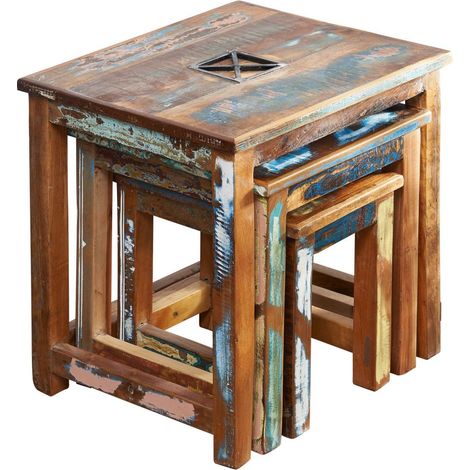 Beistelltisch Altholz 48x40x46 mehrfarbig lackiert NATURE OF SPIRIT 119