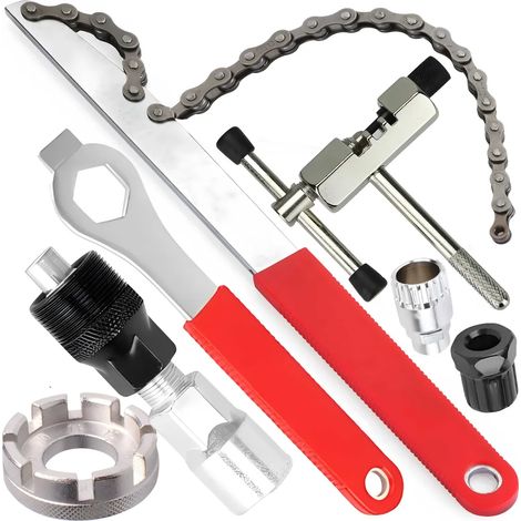 Kit d'outils 7 en 1 pour vélo : extracteur de pignons, extracteur de cassettes, coffret à outils, outil d'extraction, fouet à chaîne, kit de réparation complet pour l'entretien et la réparation de vél (1/5)