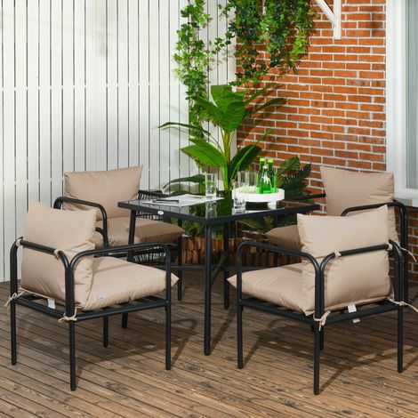 5-teiliges Gartenmöbelset bestehend aus Tisch und Stühlen: 1 quadratischer Esstisch, 4 Stühle und 4 Kissen (1/5)