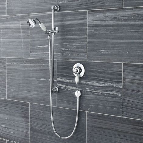 Nuie Edwardian Round Manual Concealed Shower Valve with Slider Rail Kit - Chrome (1/3)