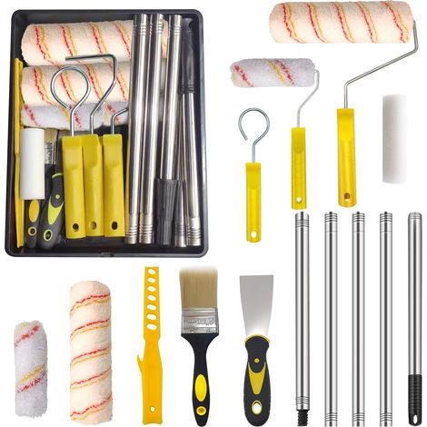 13 pièces rouleaux peinture avec manche extensible et plateau, kit peinture complet (1/4)