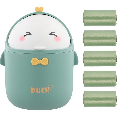 Mini Poubelle De Bureau avec Couvercle, Petite Poubelle de Table Salle De Bain, Poubelle de Style Dessin Animé Mignon Portable, Poubelle de Bureau Enfant, Plastique Poubelles de Maquillage (1/5)