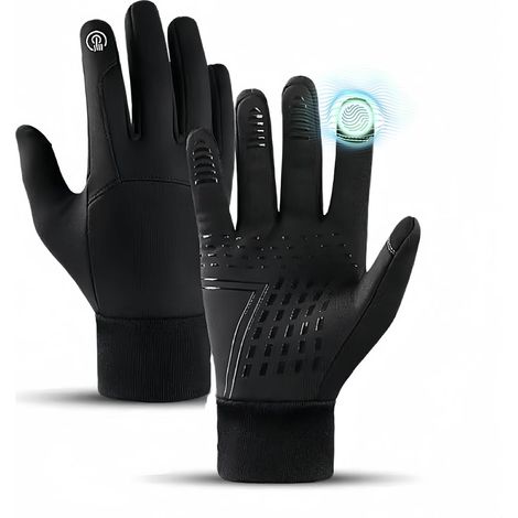 Warm cycling gloves, warm touchscreen cycling gloves, winter racing gloves, shockproof and windproof, black, size L.