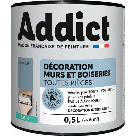 Peinture murs et boiseries satin ADDICT 0,5 litre bleu céleste