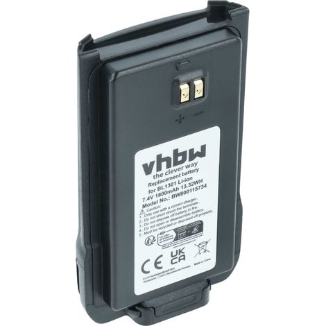 vhbw Batterie remplacement pour Hyt / Hytera BL1719, BL2407, BL1301 pour radio talkie-walkie (1800mAh, 7,4V, Li-ion)