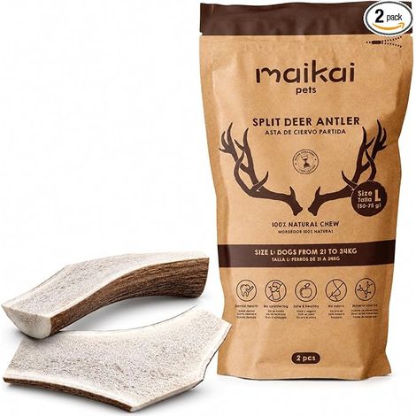 Bois de Cerf Fendu pour Chien, Os à Mâcher Naturel, 2 x L (1/5)