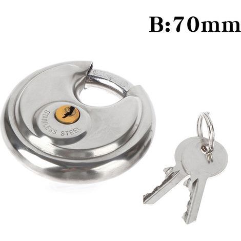 Cadenas à disque 70 mm en acier inoxydable avec 2 clés, résistant aux intempéries, intérieur/extérieur (1/5)