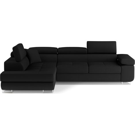 Ecksofa mit Schlaffunktion MENTON schwarz – linke Ecke mit Stauraum (1/5)
