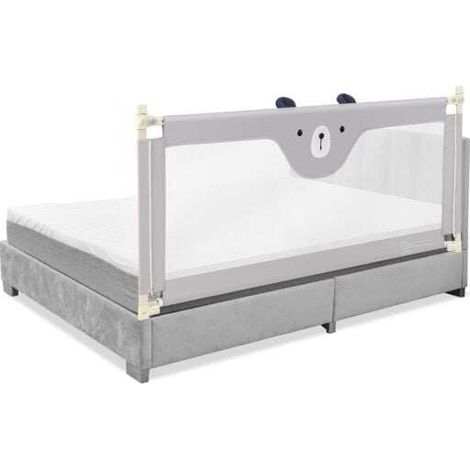 Barrière de lit enfant grise en acier et maille avec 24 hauteurs réglables et côté rabattable pour lit bébé et chambre parentale (1/5)