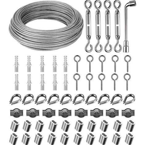 30m 3mm Corde en Acier Inoxydable 304, Cable Acier Suspendre Kit, fil à linge PVC Enrobage avec Tendeur Crochet, pour Corde à Linge, Cable Suspension Luminaire, Plante Grimpante, Rambarde (1/4)