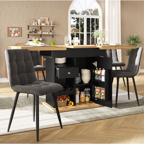 Mesa de comedor extensible 110x80x75 cm negro madera MDF con almacenaje y sistema abatible (1/5)