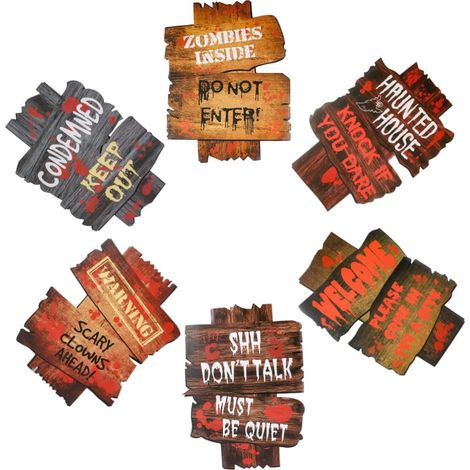 Lot De 6 Piquets Davertissement Sanglants Pour Halloween Décoration Extérieure Pour Cimetière (1/5)