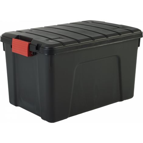 Iris Ohyama – Boîte de rangement plastique 60 L – Dimensions externes L39.5 x P59 x H35.5 cm – Poignée ergonomique et clips de fermeture – Empilable