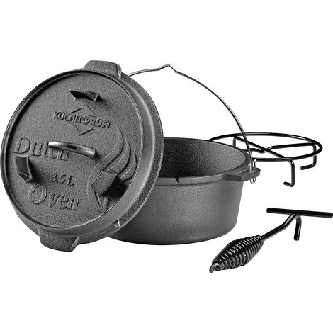 Kuchenprofi Schmortopf aus Gusseisen, mit Zubehör für Grill und Lagerfeuer, 3,5 l, Durchmesser 24 x 13,5 cm (1/4)