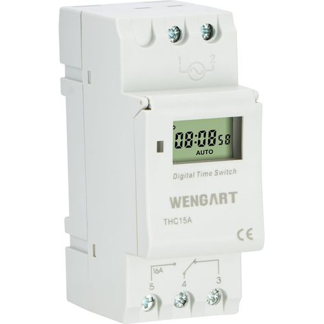 Minuterie Digitale Programmable THC15A - Rail DIN AC230V 16A - Sortie Contact Sec sans Potentiel - Jusqu'à 28 Groupes on/Off - Hebdomadaire pour Chauffe-Eau, Pompe et Éclairage - Blanc (1/5)