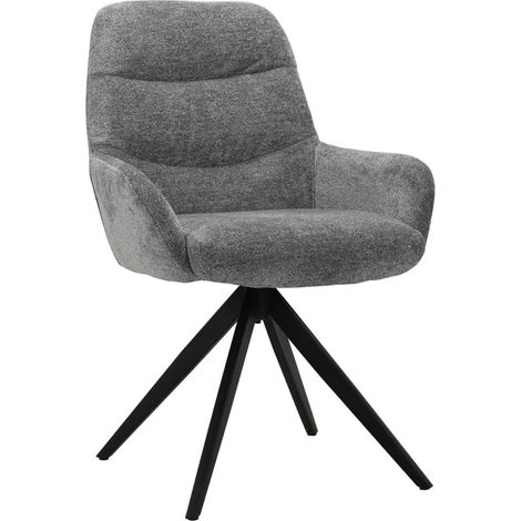 Chaise pivotante EVA en tissu doux gris foncé – Accoudoirs confort – Pied métal noir – Hauteur 91 cm – Pour salle à manger ou bureau – Meubletmoi (1/5)