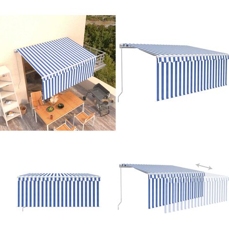 Auvent manuel rétractable avec store 3x2,5 m Bleu et blanc - Auvent Pliable - Auvent Extérieur - Parasol - Abri Solaire - Protection Uv - Home & Living (1/5)