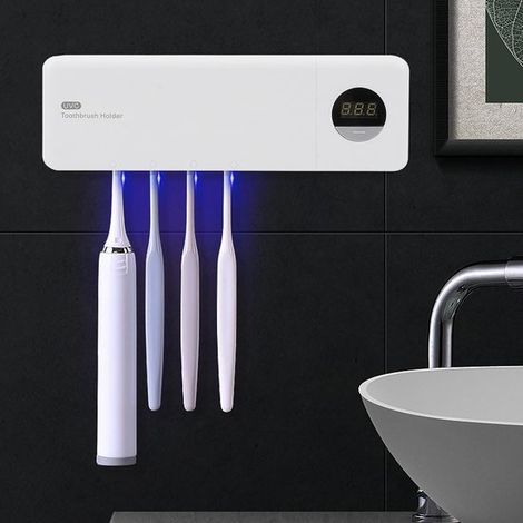 Dailygoods, Soporte para cepillos de dientes con esterilizador UV, Montaje en pared, Batería de 2000 mAh, Elimina el 99,9% de las bacterias (1/5)