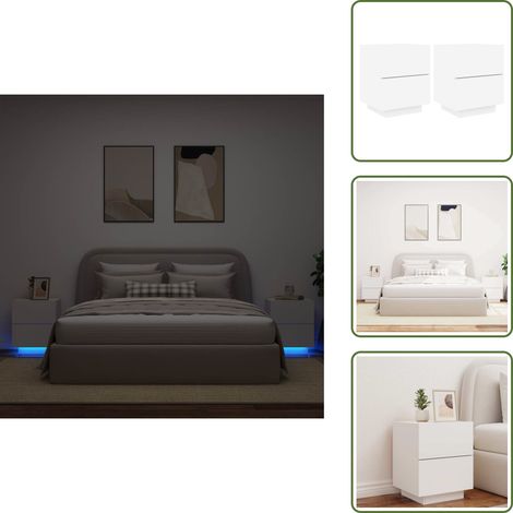 Mesita de noche blanca - vidaXL Mesitas de noche con luces LED 2 uds madera ingeniería blanca - Mesita de noche con cajones