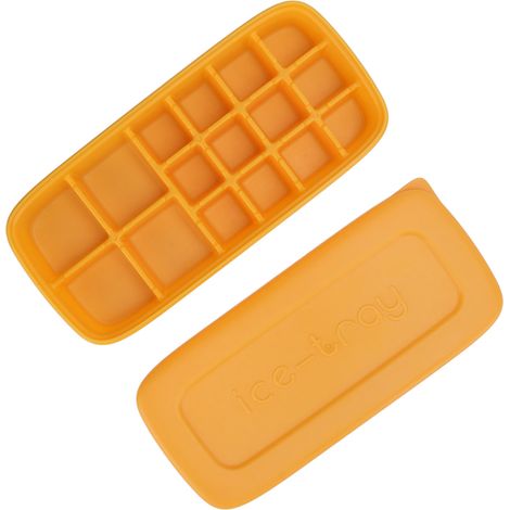 Bac à glaçons silicone souple grande capacité, moule à glace réutilisable jaune pour boissons, vin, bureau et maison. (1/5)