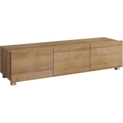 Mirjan24 – Meuble TV en chêne doré 150x37x43cm – 3 portes – Stratifié – Pour équipements audio-visuels – Fixation murale recommandée (1/5)