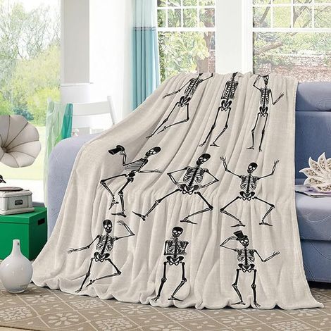 Couverture d'Halloween - Couverture d'Halloween en peluche - Décoration d'Halloween douce et confortable en flanelle grise pour canapé, lit ou salon - 127 x 152 cm - Style 15