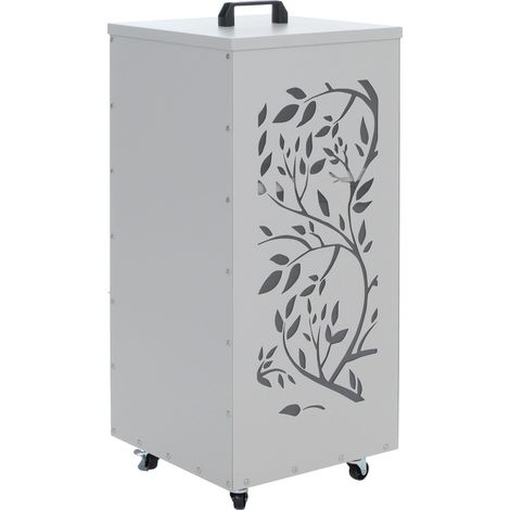 [NON UTILIZZATO] Contenitore per pellet HHG-257 Ranken, contenitore per pellet, ad esempio per mangime per animali, con piedi a rotella, 86x37x37 cm, bianco-grigio ch (1/5)