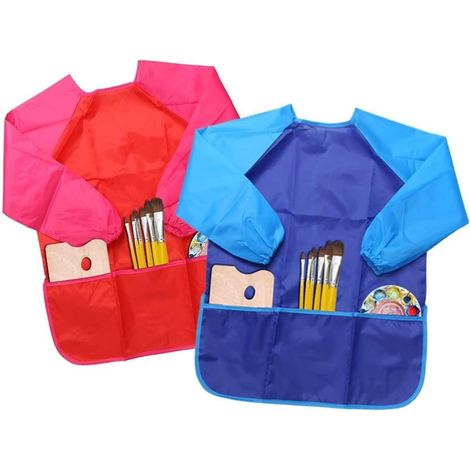 Tablier Enfant - Polyester Imperméable - Manches Longues - 3 Poches Avant - Pour Peinture Cuisine Arts Plastiques - Taille 55 x 43 cm - 1 Pièce (1/5)