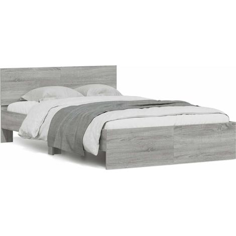 Bettgestell mit Kopfteil LED-Beleuchtung Grau Sonoma 120x200 cm