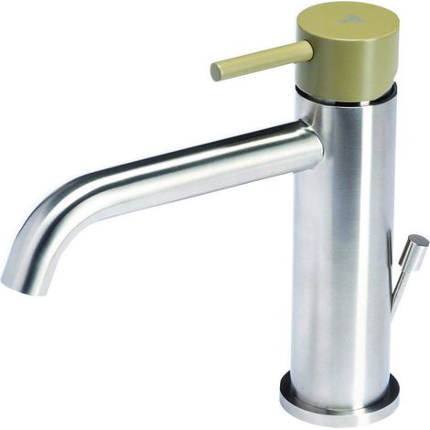 Rubinetto Miscelatore Monocomando Lavabo con Scarico in Acciaio Inox Maniglia Ulivo (1/2)