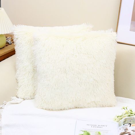 Set mit 2 weichen Plüschkissenbezügen, quadratische Dekokissen für Wohnzimmer, Sofa, Schlafzimmer, Auto, 45 x 45 cm, Beige (1/5)