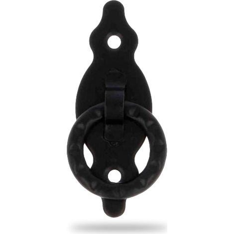 Poignée Verticale - Modèle 1001 - Acier - Quincaillerie Rustique - 28 x 80 x 1.5 mm - Avec Anneau et Plaque Pointillée - Finition : Noir (1/5)